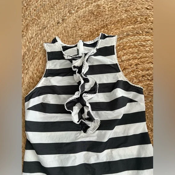 Trina Turk Black & White Striped Ruffle Tank size S - Picture 3 of 9